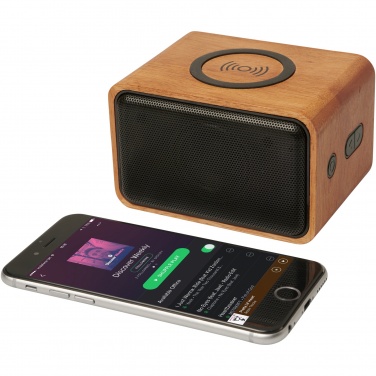 Logotrade Werbeartikel das Foto: Wooden 3W Lautsprecher mit kabellosem Lade-Pad