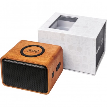 Logotrade Werbeartikel das Foto: Wooden 3W Lautsprecher mit kabellosem Lade-Pad
