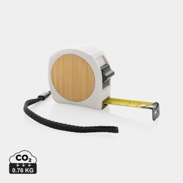 Logotrade Geschäftsgeschenke das Foto: 5m/19mm Maßband aus RCS recycelt. Kunststoff & Bambus