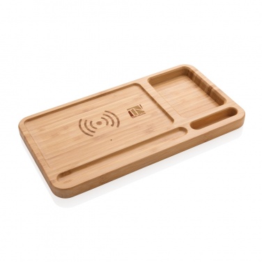 Logotrade Firmengeschenke das Foto: Bambus Schreibtisch-Organizer mit 5W Wireless Charger
