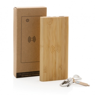 Logotrade Logogeschenke das Foto: 8.000mAh Bambus-Wireless-Powerbank