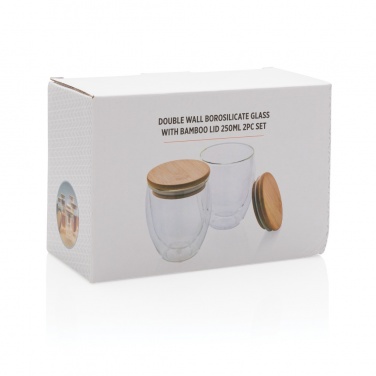 Logotrade Geschäftsgeschenke das Foto: 2-tlg Set Borosilikatgläser mit Bambusdeckel 250ml