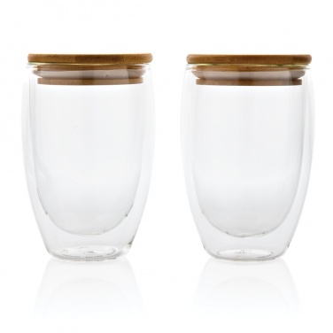 Logotrade Werbeartikel das Foto: 2-tlg Set Borosilikatgläser mit Bambusdeckel 350ml