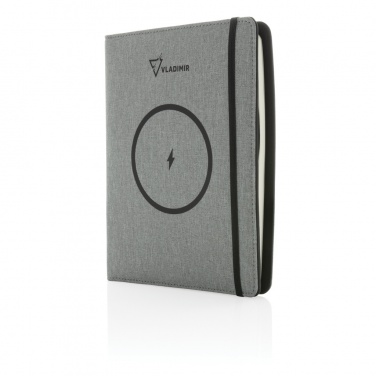 Logotrade Werbegeschenke das Foto: Air 5W Wireless Charging Notizbuch A5 mit 5000 mAh Powerbank
