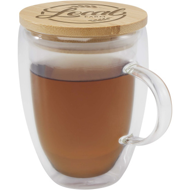 Logotrade Geschäftsgeschenke das Foto: Leona 350 ml Glasbecher mit Bambusdeckel