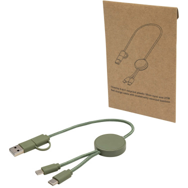 Logotrade werbemittel das Foto: Citala 30 cm 5-in-1 Kabel aus recyceltem Kunststoff für Datenübertragung und 27W Schnellladung