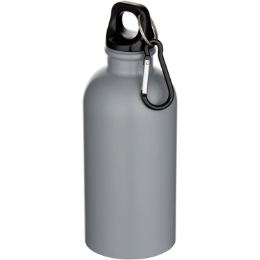 Logotrade Firmengeschenke das Foto: Oregon 400 ml matte RCS-zertifizierte einwandige Trinkflasche aus recyceltem Edelstahl mit Karabinerhaken
