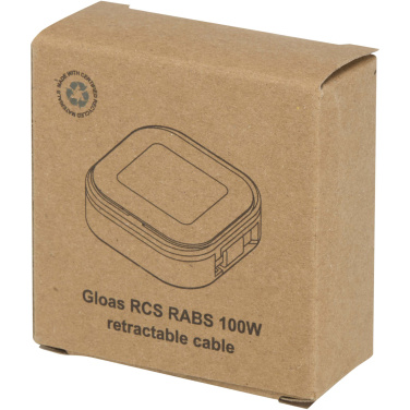 Logotrade Werbegeschenke das Foto: Gloas Aufrollbares 5 in 1 Kabel aus Recyclingmaterial mit Datensynchronisierung und 100 W Schnellladefunktion sowie Smartphone Toolkit