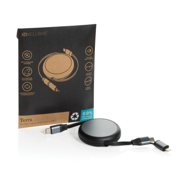 Logotrade Werbeartikel das Foto: Terra ausziehbares 240W 2-in-1 Kabel aus RCS rec. Aluminium