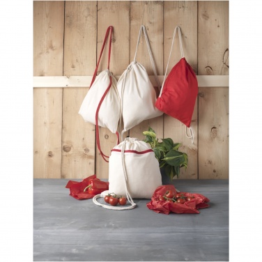 Logo trade advertising product photo of: Oregon 100 g/m² cotton drawstring bag with coloured cords 5L