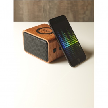 Logo trade corporate gifts image of: Wooden 3W speaker with wireless charging pad