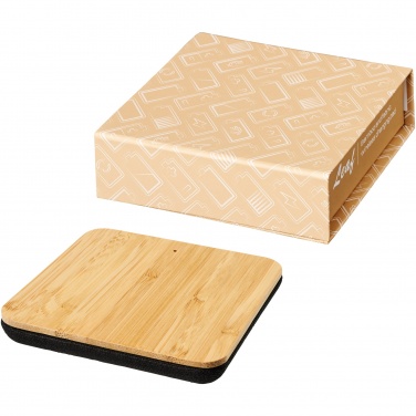 Logo trade promotional gift photo of: Leaf 5W bamboo and fabric wireless charging pad