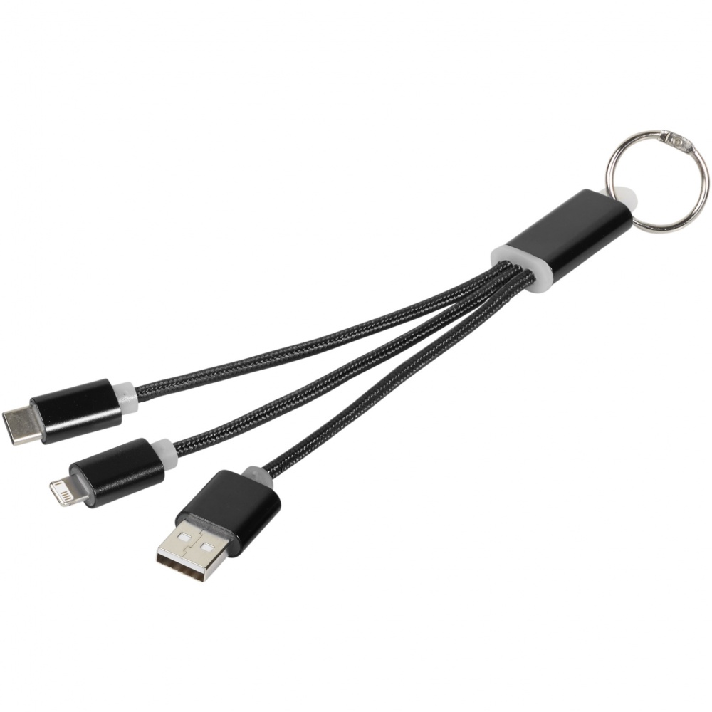Logo trade promotional items image of: Metal 3-in-1 charging cable with keychain