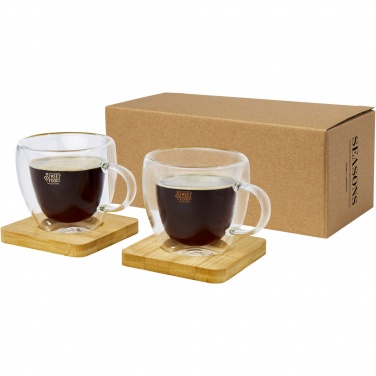 Logotrade promotional merchandise photo of: Manti 2-piece 100 ml double-wall glass cup with bamboo coaster 