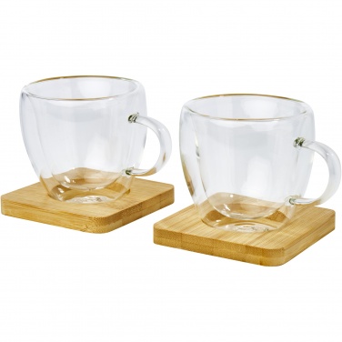 Logotrade advertising products photo of: Manti 2-piece 100 ml double-wall glass cup with bamboo coaster 