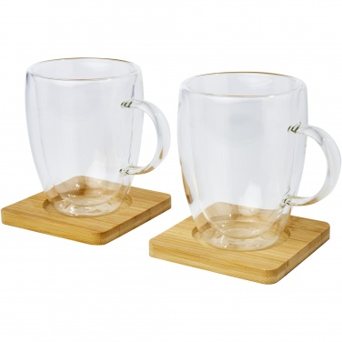 Logo trade promotional giveaways picture of: Manti 2-piece 350 ml double-wall glass cup with bamboo coaster 