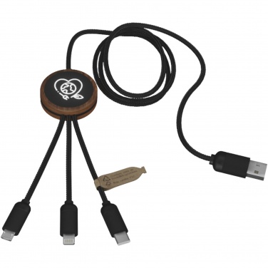 Logo trade corporate gifts picture of: SCX.design C36 3-in-1 rPET light-up logo extended charging cable with round bamboo casing