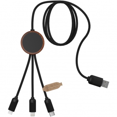 Logo trade advertising products image of: SCX.design C36 3-in-1 rPET light-up logo extended charging cable with round bamboo casing