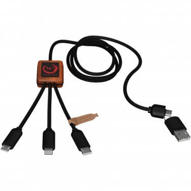 Logo trade advertising product photo of: SCX.design C38 5-in-1 rPET light-up logo charging cable with squared wooden casing