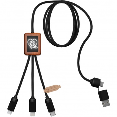 Logo trade business gifts image of: SCX.design C38 5-in-1 rPET light-up logo charging cable with squared wooden casing