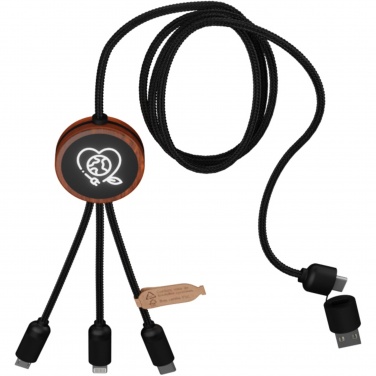 Logo trade advertising products picture of: SCX.design C37 5-in-1 rPET light-up logo charging cable with round wooden casing