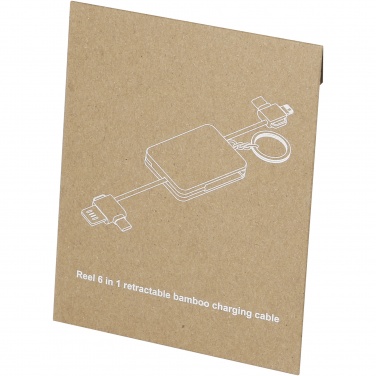 Logotrade promotional item image of: Reel 6-in-1 retractable bamboo key ring charging cable