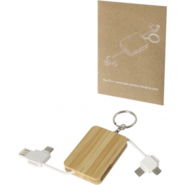 Logotrade promotional gifts photo of: Reel 6-in-1 retractable bamboo key ring charging cable