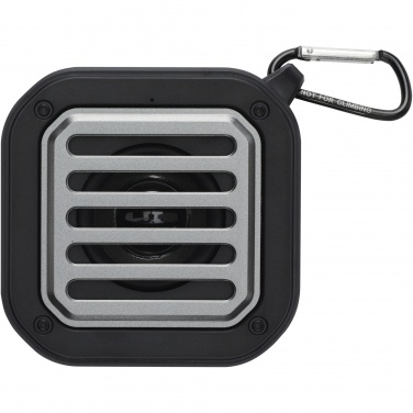 Logo trade promotional product photo of: Solo 3W IPX5 RCS recycled plastic solar Bluetooth® speaker with carabiner 