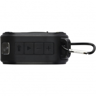 Logo trade promotional gift photo of: Solo 3W IPX5 RCS recycled plastic solar Bluetooth® speaker with carabiner 