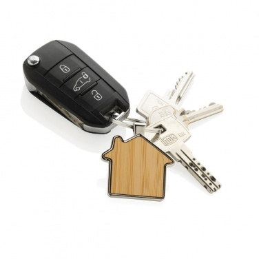 Logotrade promotional items photo of: RCS recycled zinc alloy house keychain with bamboo