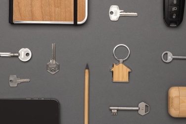 Logotrade business gifts photo of: RCS recycled zinc alloy house keychain with bamboo