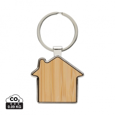 Logo trade corporate gifts image of: RCS recycled zinc alloy house keychain with bamboo