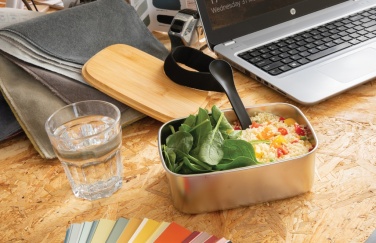 Logo trade promotional items image of: Stainless steel lunchbox with bamboo lid and spork