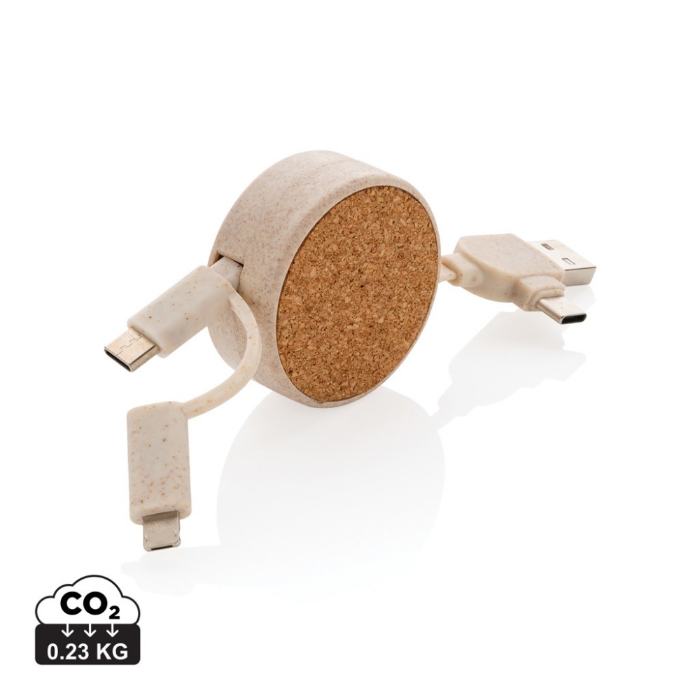 Logotrade promotional product image of: Cork and Wheat 6-in-1 retractable cable