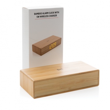Logo trade business gift photo of: Bamboo alarm clock with 5W wireless charger