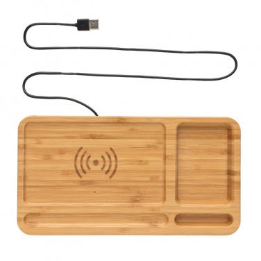 Logo trade promotional giveaways picture of: Bamboo desk organiser 10W wireless charger