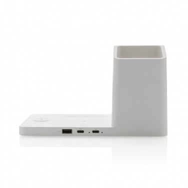 Logo trade promotional gift photo of: Ontario recycled plastic & bamboo 3-in-1 wireless charger