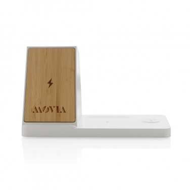 Logo trade promotional items picture of: Ontario recycled plastic & bamboo 3-in-1 wireless charger