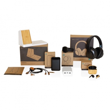 Logo trade corporate gifts picture of: Ontario recycled plastic & bamboo 3-in-1 wireless charger