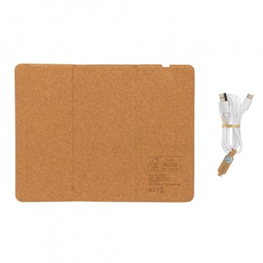 Logo trade corporate gifts picture of: 10W wireless charging cork mousepad and stand