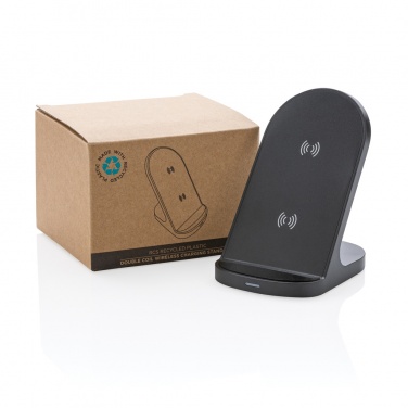 Logo trade promotional gifts image of: RCS recycled plastic double coil wireless stand 15W