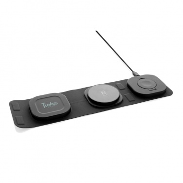 Logo trade promotional item photo of: Swiss Peak RCS rplastic 3-in-1 wireless 15W travel charger