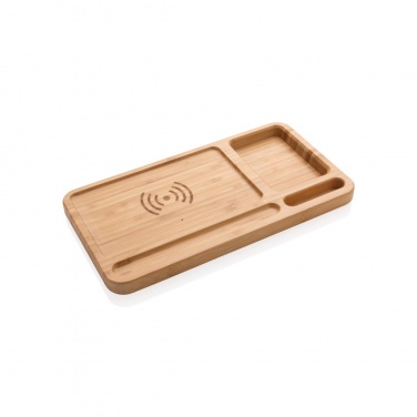 Logo trade promotional merchandise image of: Bamboo desk organiser 5W wireless charger