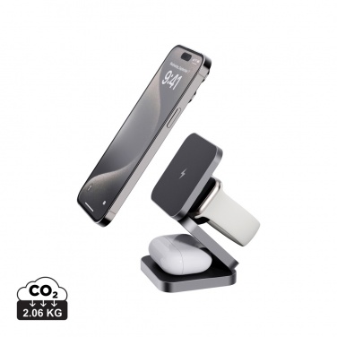 Logo trade advertising products image of: Terra RCS recycled aluminum foldable 3 in 1 15W charger