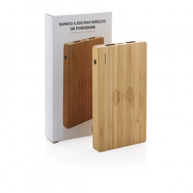 Logo trade promotional gifts image of: Bamboo 4.000 mAh wireless 5W Powerbank