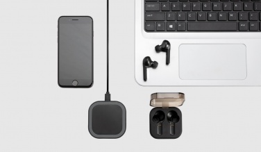 Logo trade advertising products image of: TWS earbuds in wireless charging case