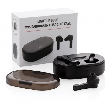 Logo trade promotional product photo of: Light up logo TWS earbuds in charging case