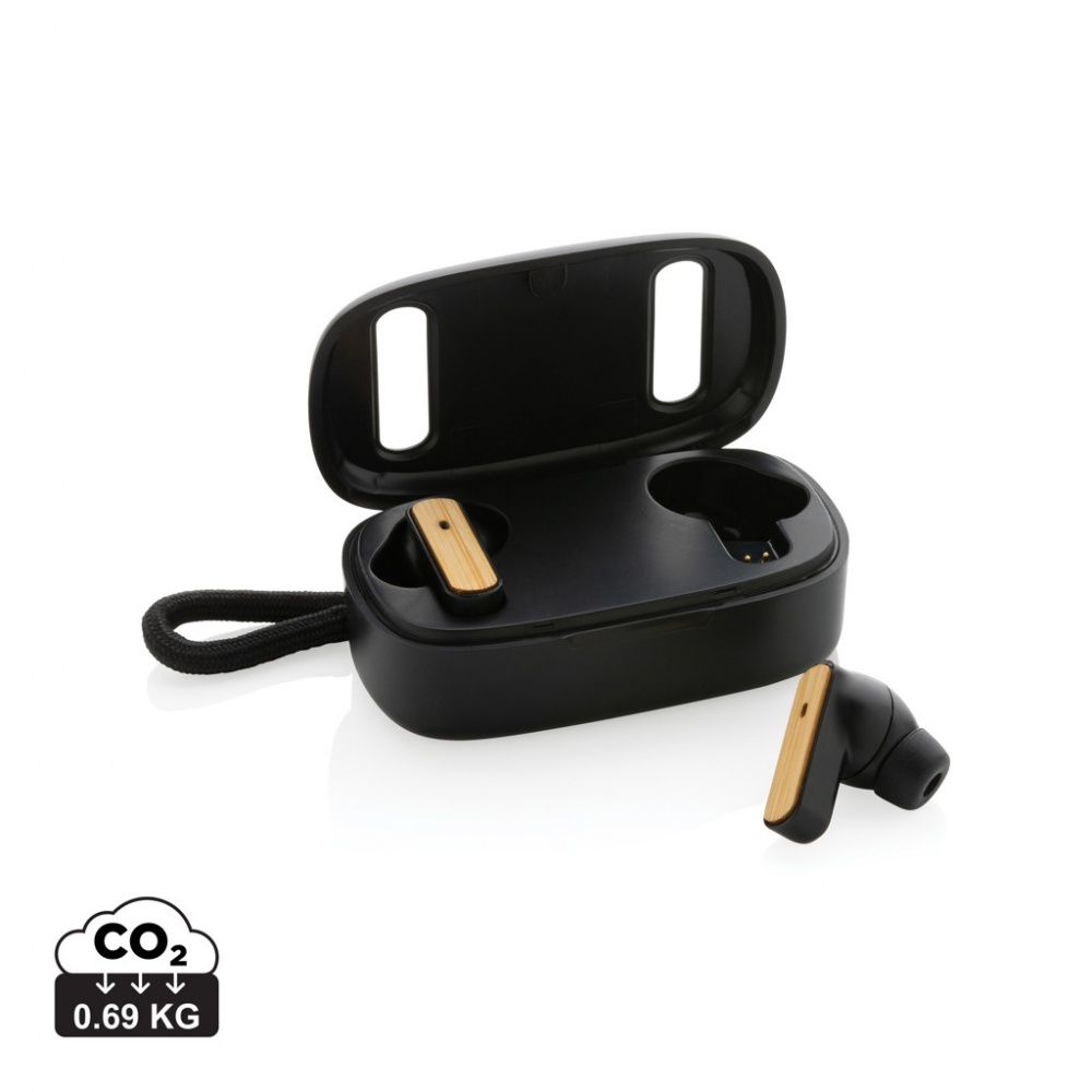 Logo trade promotional giveaways picture of: RCS recycled plastic & bamboo TWS earbuds