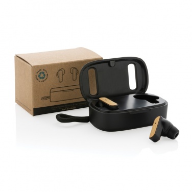 Logo trade promotional products image of: RCS recycled plastic & bamboo TWS earbuds