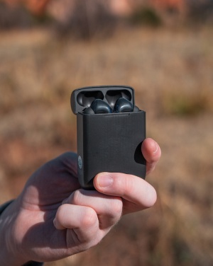 Logotrade promotional item picture of: Skywave RCS recycled plastic solar earbuds